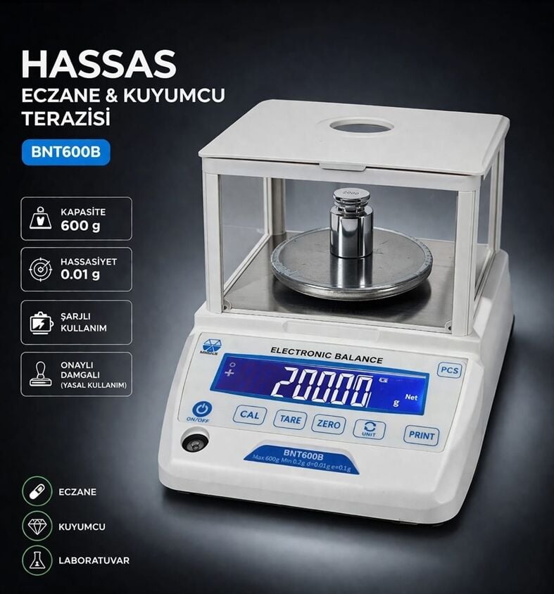 Hassas Onaylı Eczane Kuyumcu Terazi 600 - 0,01 gr